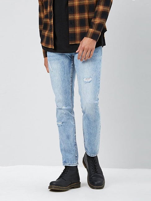 Buy Forever 21 Blue Distressed Jeans for Men Online Tata CLiQ