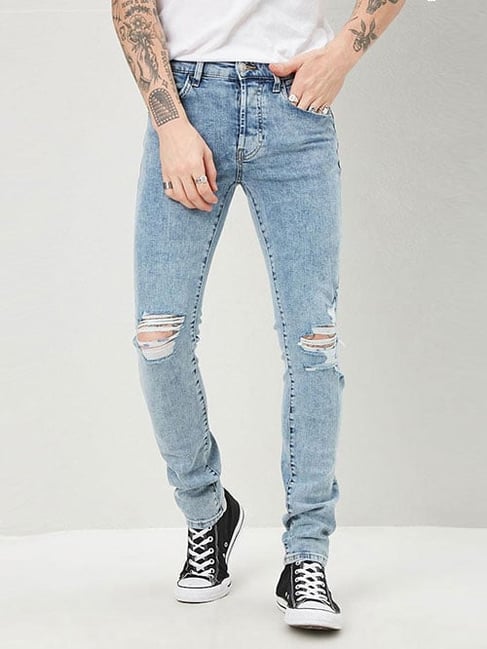 Women Ink Blue Distressed Jeans
