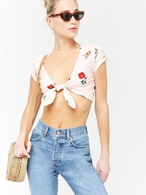 Buy Forever 21 Light Pink Floral Print Crop Top for Women Online