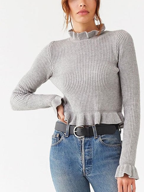 Buy Forever 21 Heather Grey Striped Sweater for Women Online