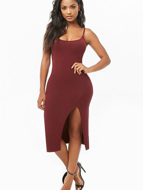 Forever 21 Rust Cotton Regular Fit A Line Dress