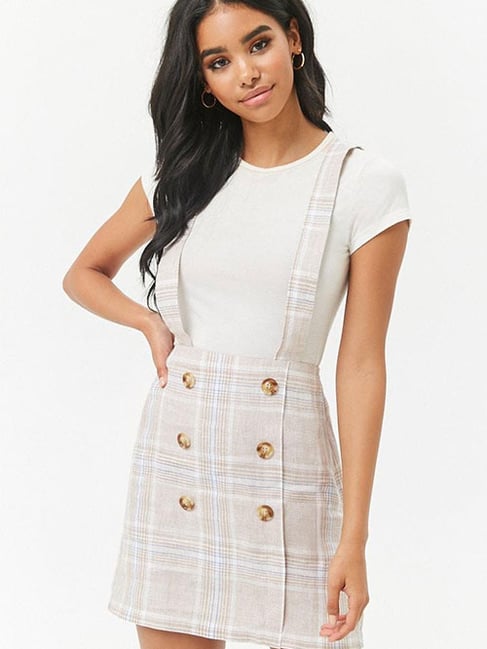 Forever 21 Beige Checks Suspender Skirt Price in India