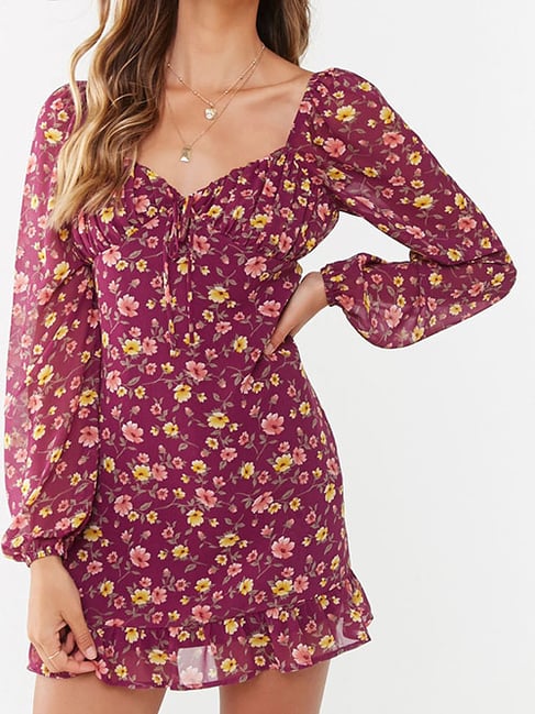 Buy Forever 21 Burgundy Rose Floral Print Dress for Women Online Tata CLiQ