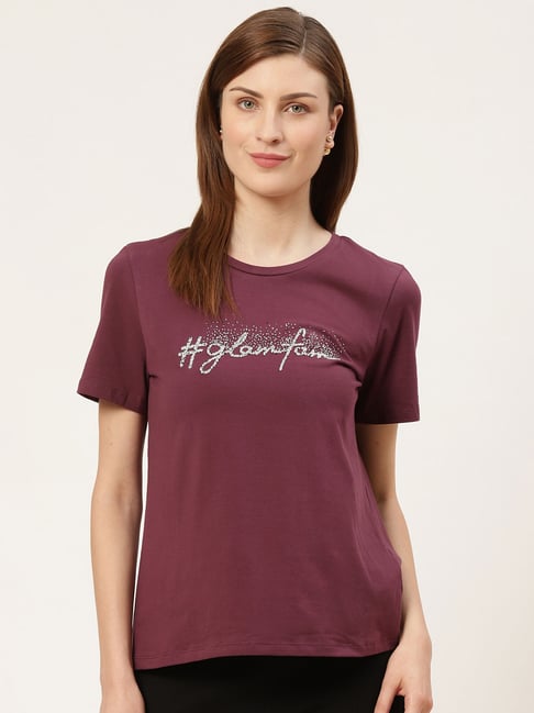 Buy Only Pink Embellished T-Shirt for Women Online @ Tata CLiQ