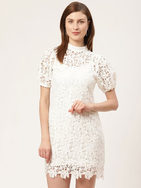 White lace dress | Lace dress classy, White lace dress short, Lace gown  styles