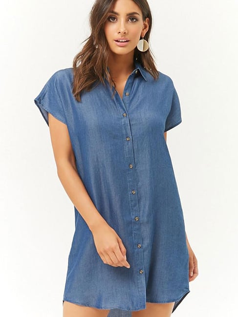 Buy Forever 21 Blue Regular Fit Shirt Dress for Women Online @ Tata CLiQ