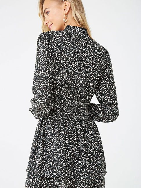 forever 21 black dress with flowers Forever 21 Dress Womens Size Small Black Beige Floral Lace Long Sleeve Open Back