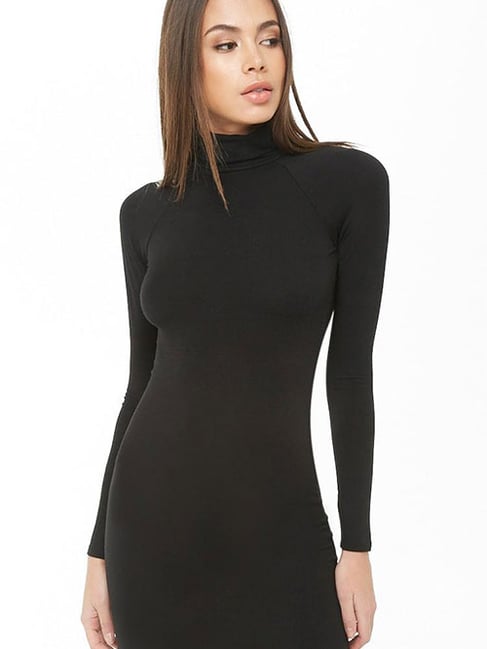 chinese dress ladies Cutout Mini Sweater Dress in Black-swatch