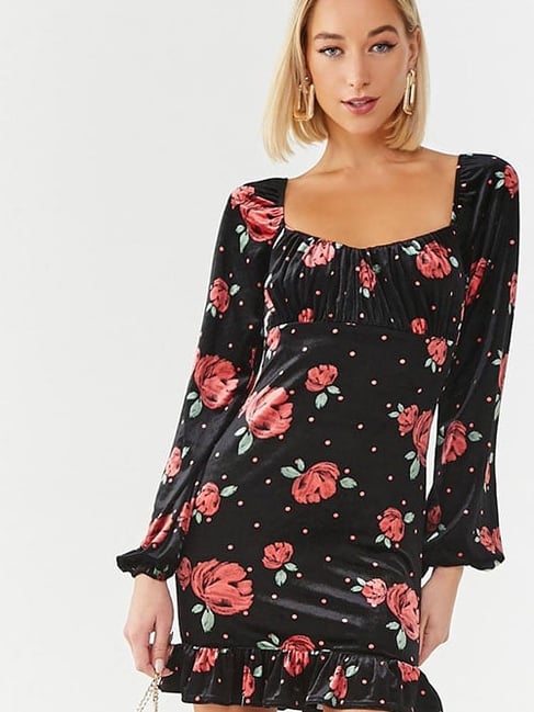 Buy Forever 21 Black Red Floral Print Mini Dress for Women