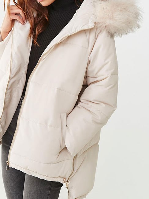 Forever 21 Beige Quilted Puffer Jacket 