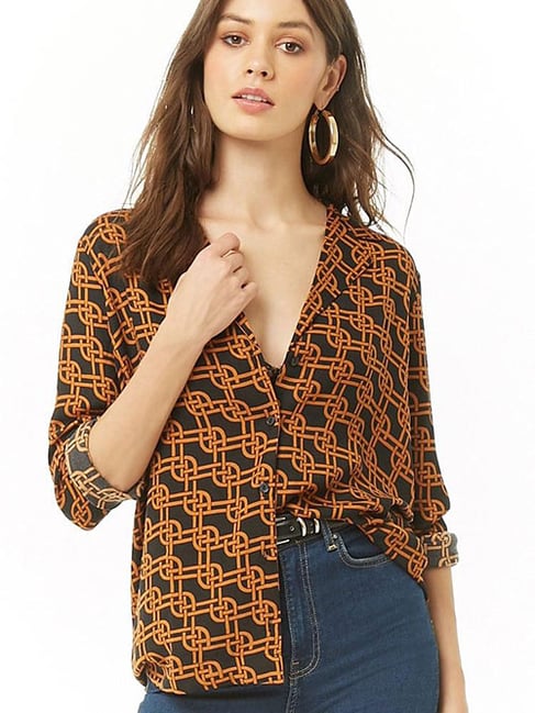 Forever 21 Black & Rust Printed Shirt