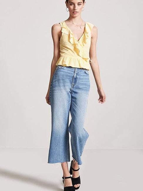 Buy Forever 21 Yellow Ivory Striped Wrap Top for Women Online