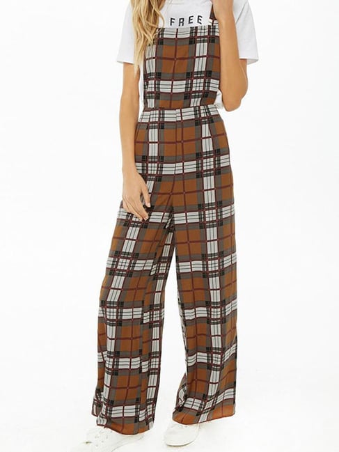 Buy Forever 21 Camel Checks Jumpsuit for Women Online Tata CLiQ