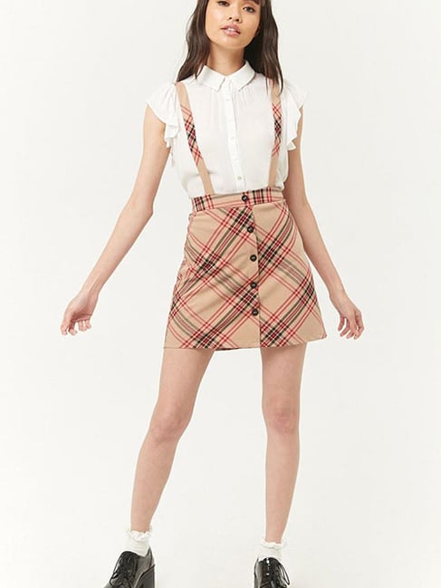 Forever 21 Camel & Red Checks Skirt