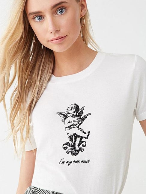 Buy Forever 21 White Printed T-Shirt for Women Online Tata CLiQ