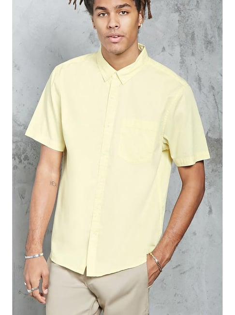 Buy Forever 21 Light Yellow Cotton Regular Fit Shirt for Mens