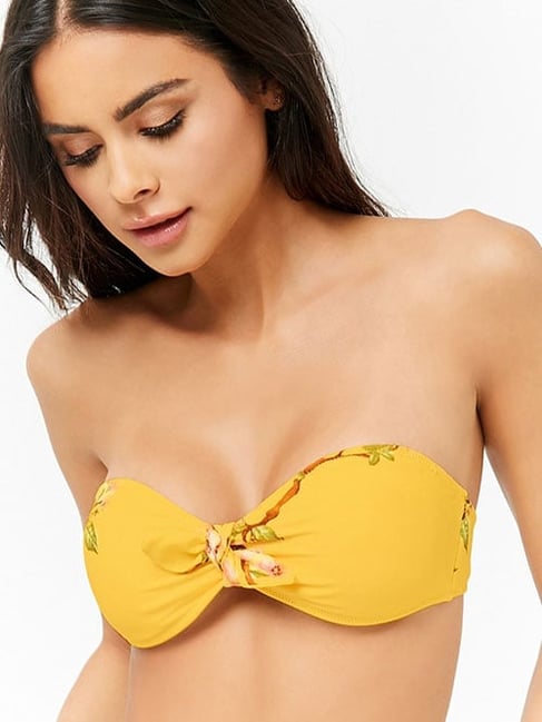 Forever 21 Yellow Regular Fit Bandeau Bikini Top
