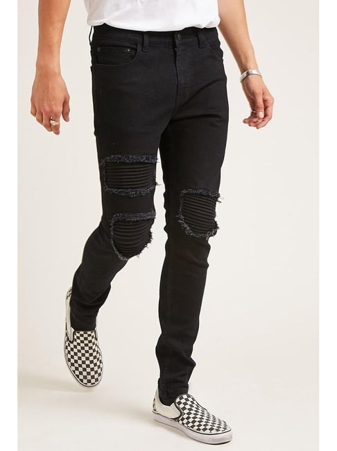 Buy Forever 21 Black Cotton Straight Fit Distressed Jeans for Mens