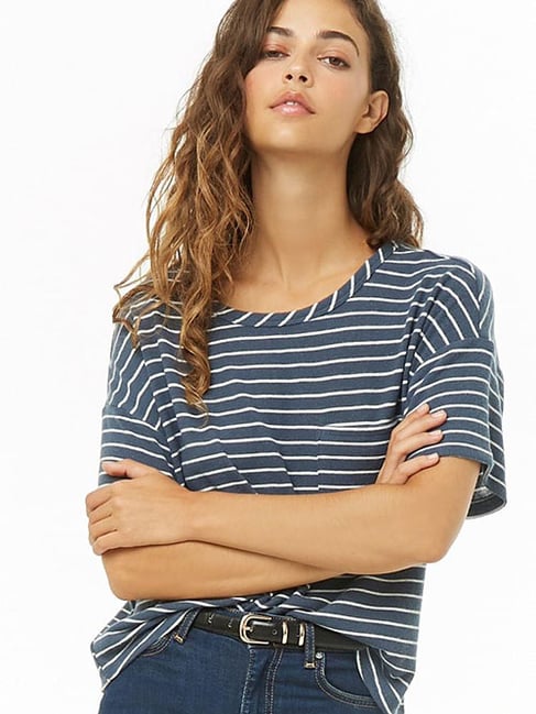 Forever 21 Blue & Cream Striped Top