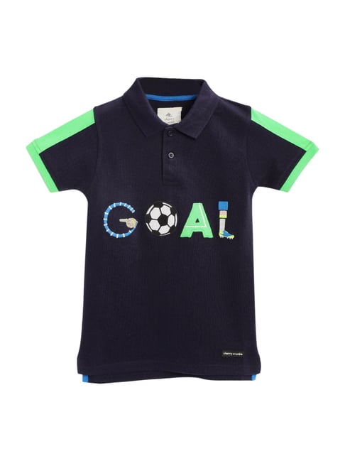 Cherry Crumble By Nitt Hyman Kids Navy Applique Pattern Polo T-Shirt-picture-38