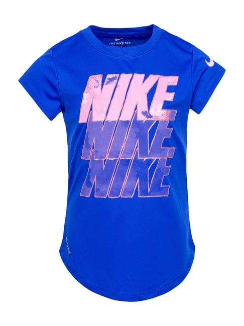 Buy Nike Kids Hyper Blue Logo Print T-Shirt for Girls Clothing