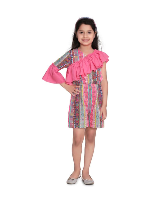 StyleStone Kids Pink Cotton Printed Jumpsuit