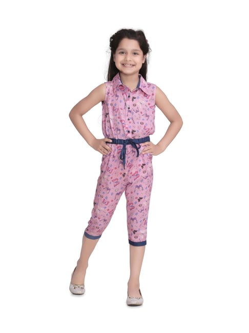 StyleStone Kids Pink Cotton Printed Jumpsuit