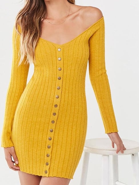 mustard sweater dress