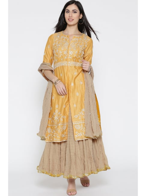 Buy Biba Yellow Beige Cotton Kurta Skirt Set With Dupatta for Women Online Tata CLiQ