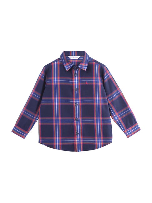 Beebay Kids Navy Cotton Plaid Pattern Shirt