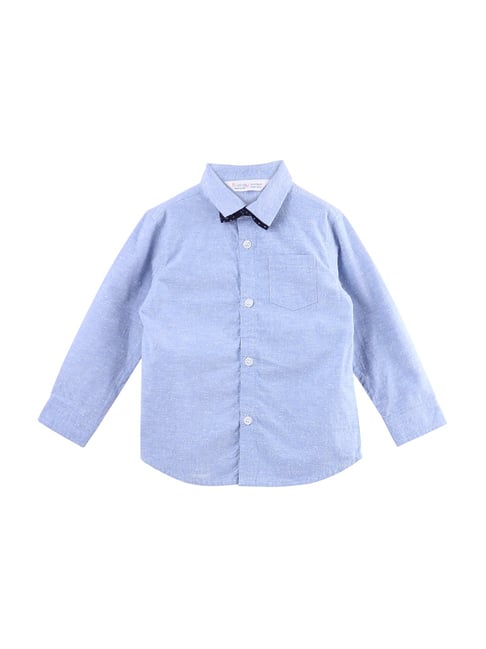 Beebay Kids Blue Cotton Self Pattern Shirt