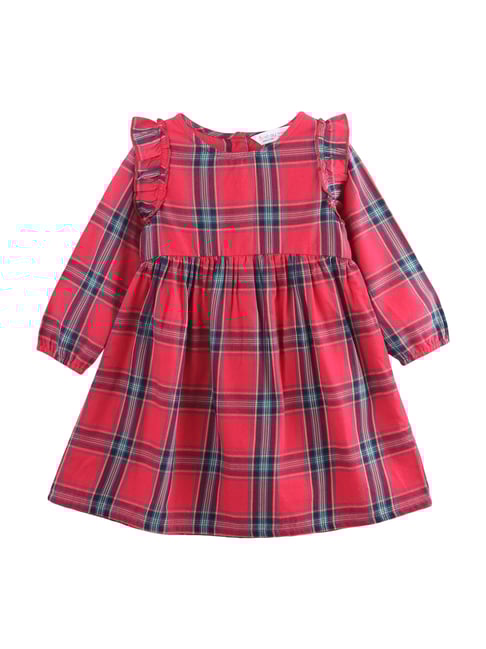 Buy Beebay Kids Red Cotton Plaid Pattern Dress for Girls Clothing