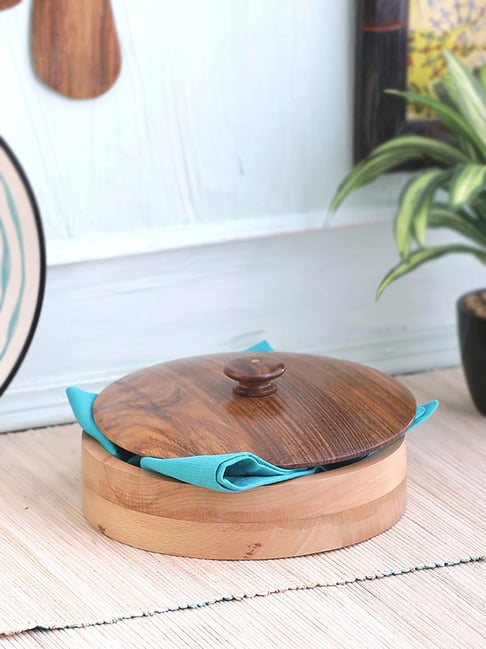 VarEesha Enamelled Beige Sheesham Wood Multipurpose Casserole - Set of 1