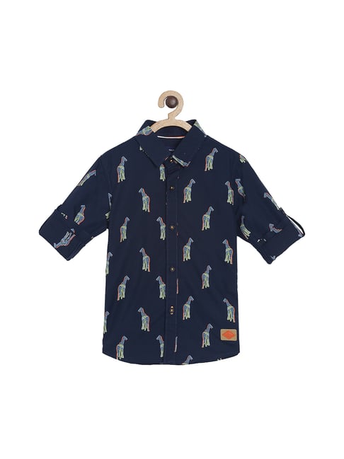 Tales & Stories Kids Navy Printed Shirt