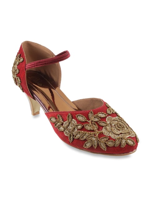 Haute Diva by Mochi Maroon Ankle Strap Stilettos