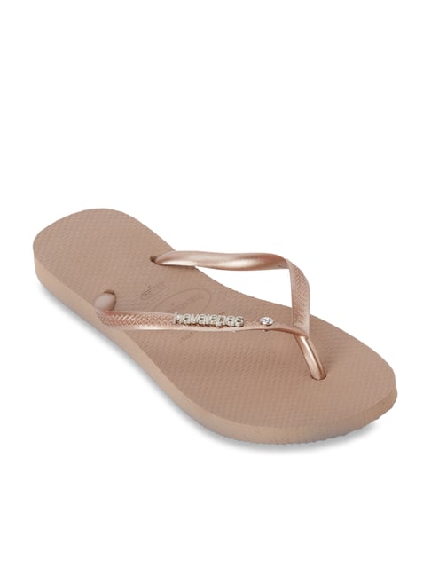 Buy Havaianas Logo Crystal Rose Gold Flip Flops for Women at Best