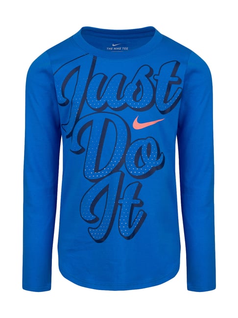 Nike Kids Blue Cotton Printed T-Shirt