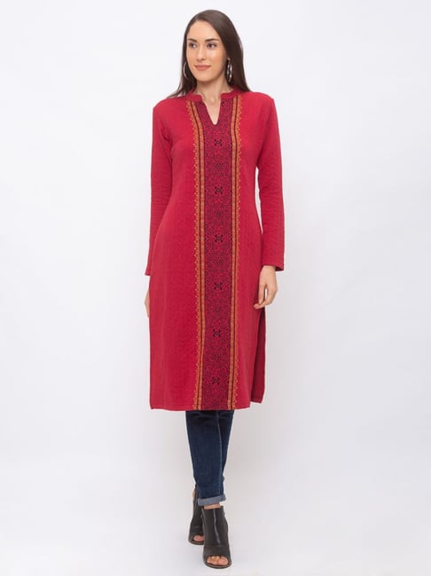 Globus Red Floral Print Kurta