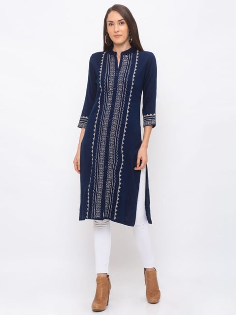 Globus Navy Striped Kurta