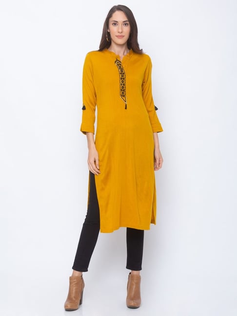 Globus Mustard Regular Fit Kurta