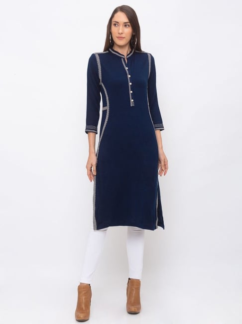 Globus Navy Regular Fit Kurta