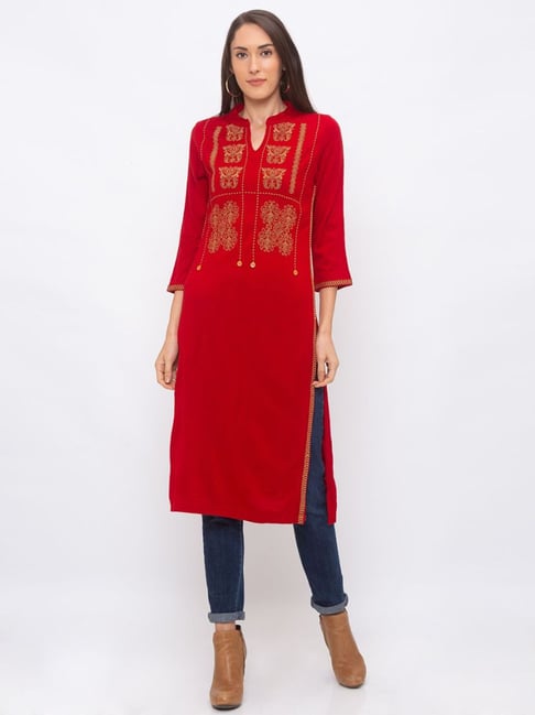 Globus Red Textured Kurta