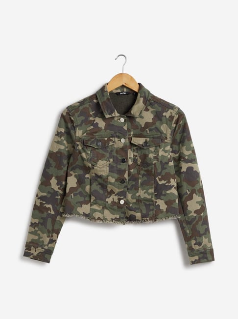 Khaki Camo Cropped Denim Jacket | New Look