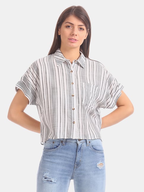 Aeropostale Black & Off-White Striped Shirt