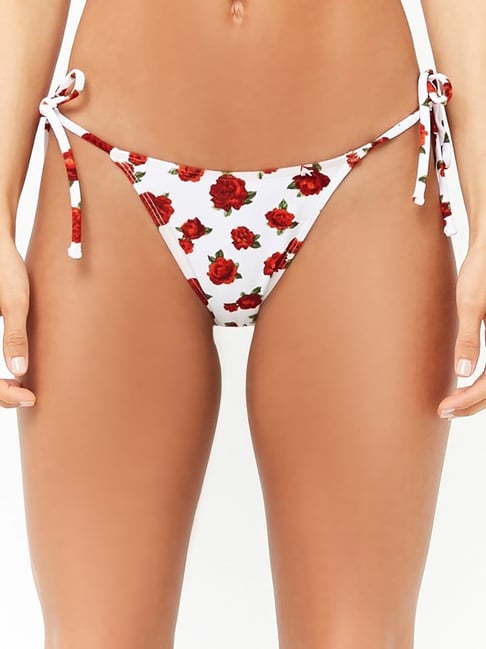 Buy Forever 21 Cream Red Floral Print Bikini Bottom for Women