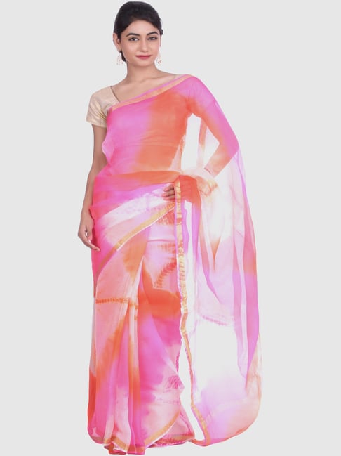 Geroo Jaipur Pink & Orange Hand Dyed Kota Silk Saree