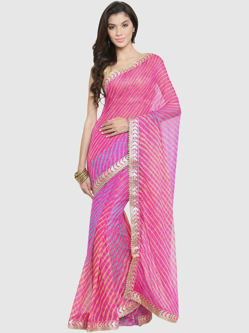 Geroo Jaipur Pink Striped Saree With Unstitched Blouse Price in India