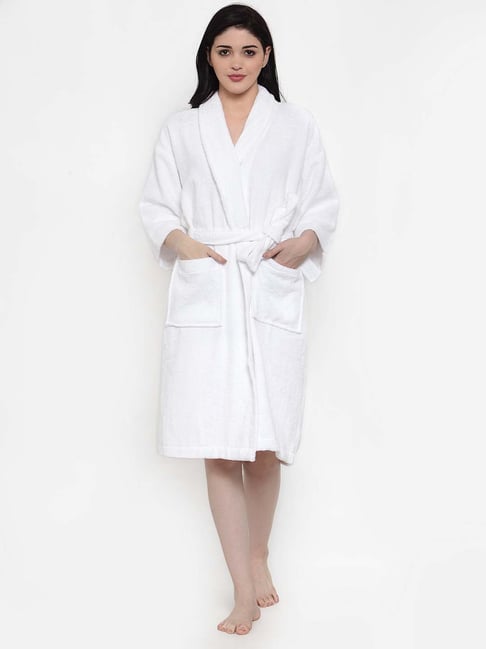 Trident Bliss White 350 GSM Women Bathrobe