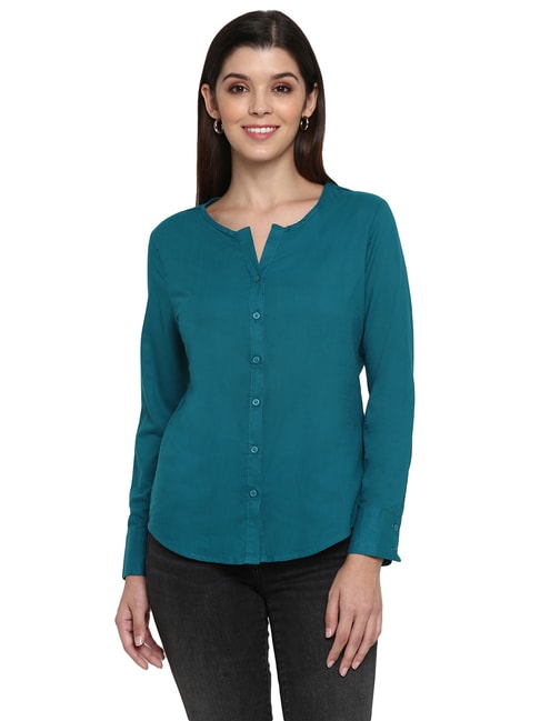 Mode by Red Tape Teal Cotton Shirt Price in India