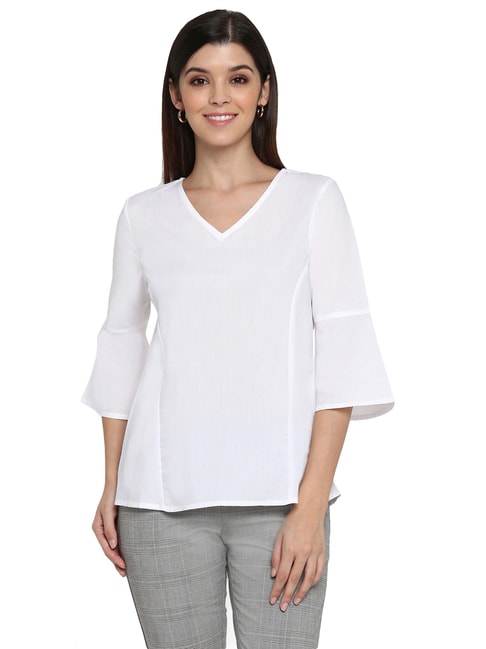 Mode by Red Tape White V Neck Top Price in India